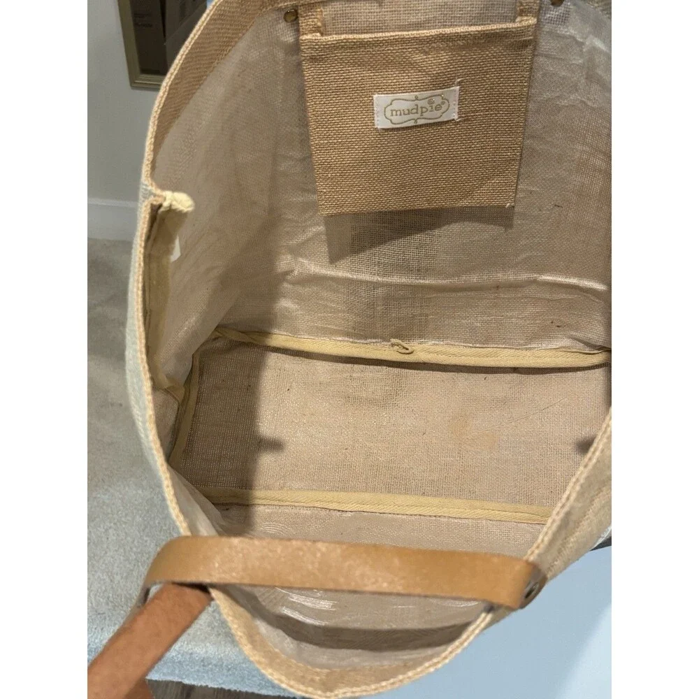 Mud Pie  “Hey Y’all” Jute Tote Beach Bag Burlap ~Tan ~ 21”X14”